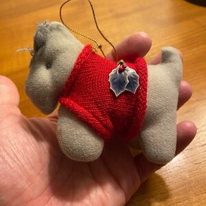 Vintage Homemade Fabric Pillow Christmas Dog Ornament